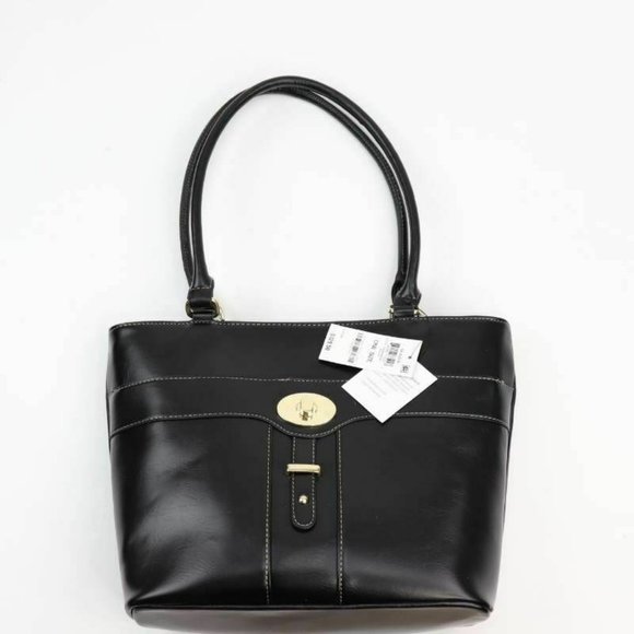 Giani Bernini Handbags - Giani Bernini Womens Glazed Tote Bag Black Dual Handle Zipper Turn Lock S New